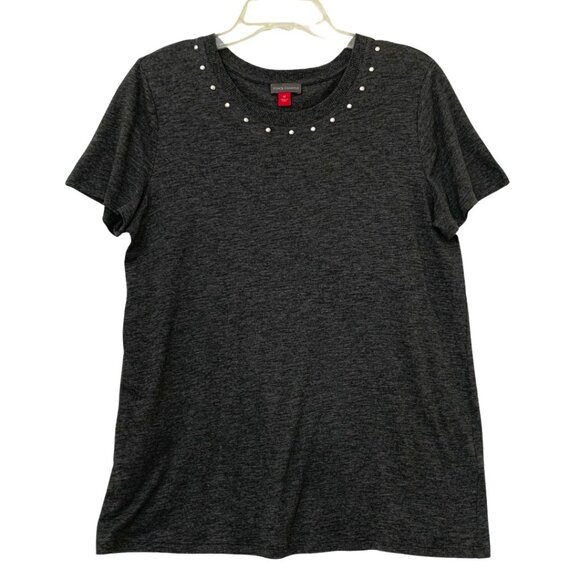 Vince Camuto Black Short Sleeve Top with Metallic Stud Detail Size M - Picture 1 of 5